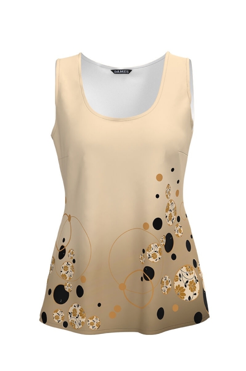Top casual bej imprimat cu model geometric CMD4346 - Img 2