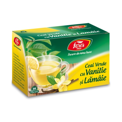 Ceai Verde cu Lamaie si Vanilie, 20 plicuri, Fares