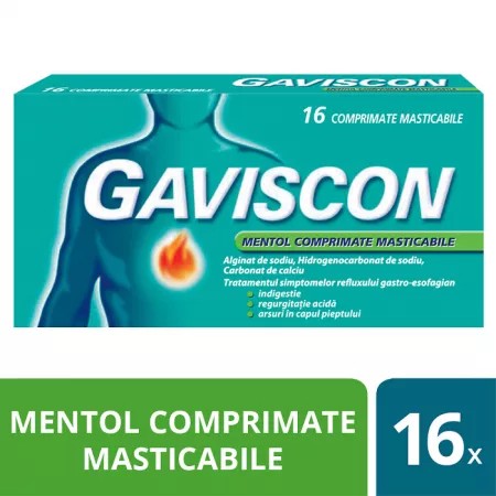 Gaviscon Mentol, 16 comprimate masticabile, Reckitt