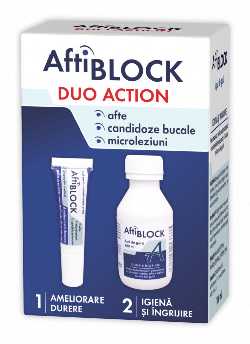 AftiBLOCK Duo Action gel x 8g+apa de gura x100ml Zdrovit