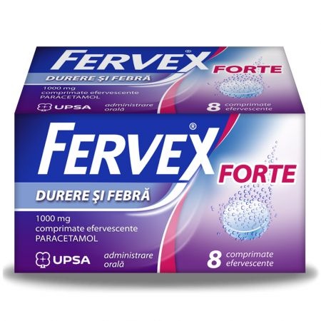 Fervex Durere si Febra Forte 1000 mg, 8 comprimate efervescente, Upsa