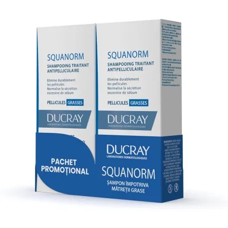 Pachet Sampon Anti-Matreata Grasa Squanorm 2x200 ml, Ducray