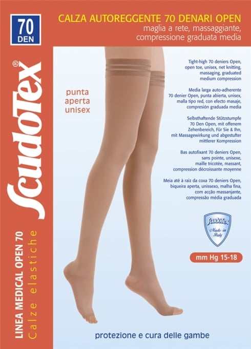 Scudotex 823 Ciorapi medicali coapsa, varf deschis, compresie medie 70 DEN, Daino, marimea 6-XXL