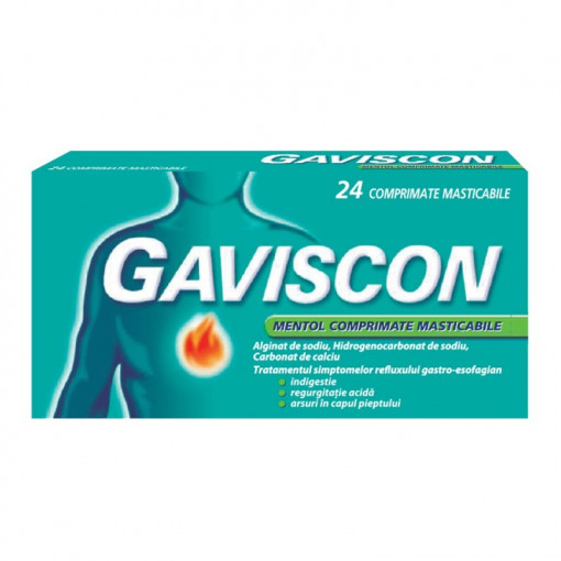 Gaviscon Mentol, 24 comprimate masticabile, Reckitt