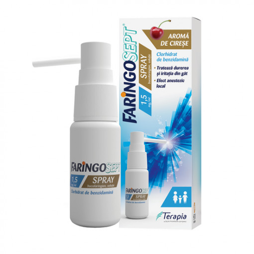 Faringosept, 1,5 mg/ml spray bucofaringian, 30ml, Terapia