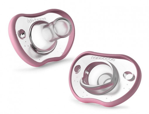 NANOBEBE Suzete din silicon flexibile 0-3luni+ x 2buc, Roz
