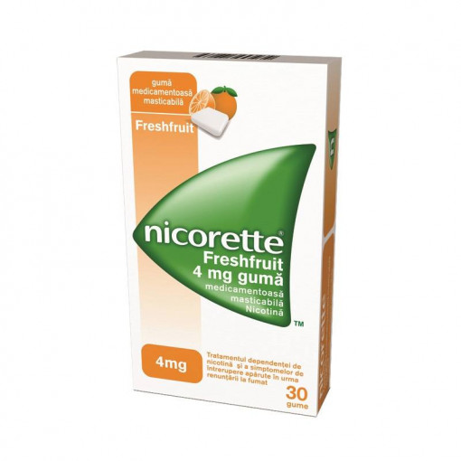 Nicorette Freshfruit guma de mestecat impotriva fumatului, 4mg, 30 bucati - Img 1