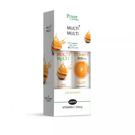 Pachet Multi plus Multi, 24 tablete efervescente + Vitamina C 500mg, 20 tablete efervescente, Power of Nature