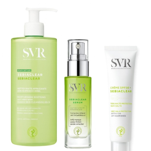 Pachet SVR Sebiaclear – Crema curatare + Serum corector + Crema SPF50