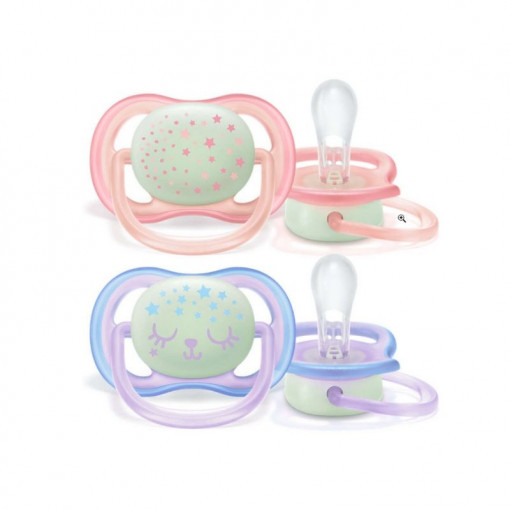 AVENT suzeta 0-6 luni ultra air fete fosforescent x 2 buc SCF376/12