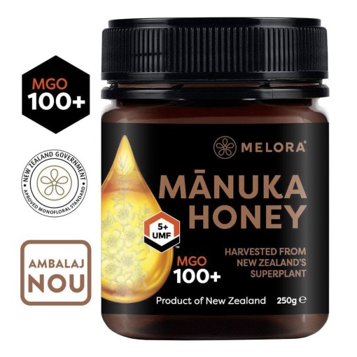 Miere de Manuka Melora, MGO 100+ (UMF 5) naturala, 250 g, Noua Zeelanda