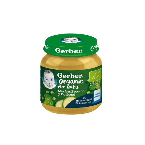 Piure bio din mazare, brocoli si dovlecel, 125 g – Gerber