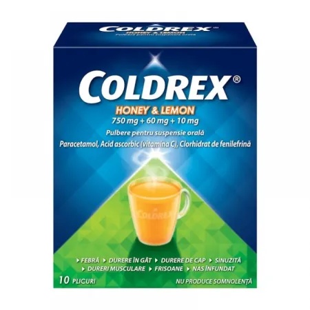 Coldrex Honey & Lemon 750 mg/ 60mg/ 10 mg, 10 plicuri, Perrigo