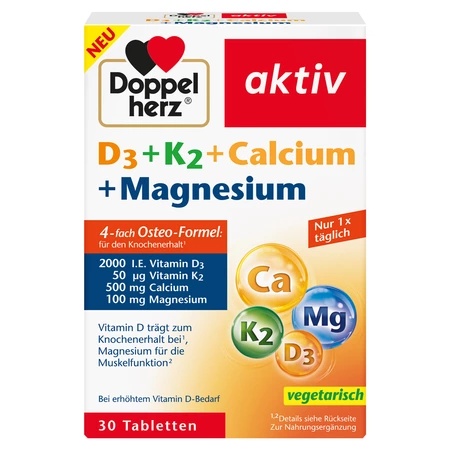 Doppelherz Aktiv D3 + K2 + Calciu + Magneziu, 30 comprimate