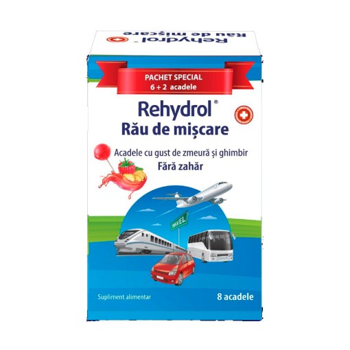 Rehydrol Acadele rau de miscare cu zmeura si ghimbir – 6+2 bucati – MBA Pharma