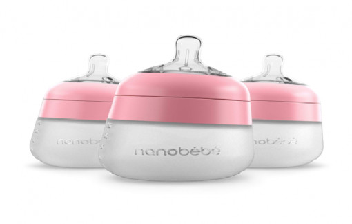 NANOBEBE Biberoane din silicon x 3buc, 150ml, Roz
