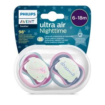 Avent Suzete fosforescente Ultra Air SCF376/14 pentru 6-18 luni Rosu/Albastru, 2 bucati
