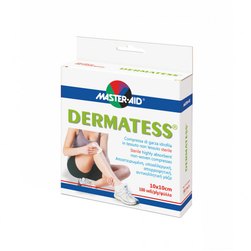 Comprese sterile Dermatess din material netesut 10×10cm, 4 plicuri x25 bucati, Master-Aid
