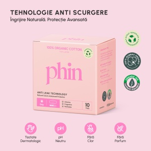 Absorbante de zi din bumbac organic, 10 bucăți, Phin - Img 4
