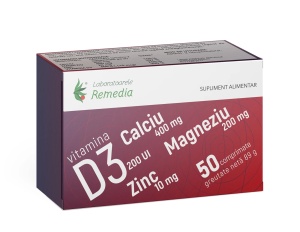 Calciu Magneziu Zinc + Vitamina D3, 50 comprimate, Remedia