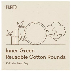 Dischete demachiante textile reutilizabile si saculet de depozitare Inner Green, 10 bucati, Purito