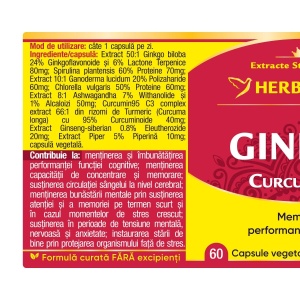 Herbagetica Ginkgo Curcumin95, pachet 2 x 60 capsule - Img 2