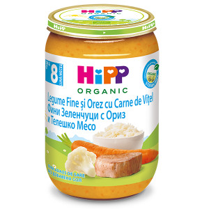 HIPP ECO Orez cu morcov si vitel, 190g
