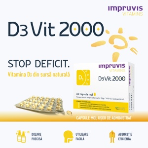 Impruvis D3Vit 2000 cu Vitamina D3 2000 U.I., 60 Capsule Moi - Img 2