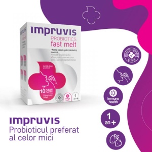 Impruvis Probiotics Fast Melt 1g. aroma de zmeura si capsuni, 10 Plicuri - Img 3