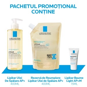 La Roche-Posay Pachet promotional Lipikar Ulei de Spalare AP+ 400 ml + Rezerva 400 ml + Baume Light 15 ml - Img 2
