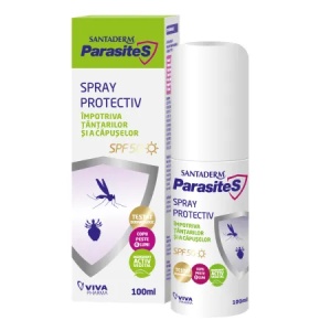 Spray protectiv SPF 50 impotriva tantarilor si capuselor, Santaderm Parasites, 100 ml - Img 1