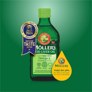 Ulei din ficat de cod Omega 3 aroma mere verzi, 250 ml, MollerS - Img 1