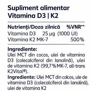 Vitamina D3 + K2 Lichid MoleQlar – 1000 UI D3 + 20 µg K2 | 20 ml - Img 4