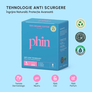Absorbante de noapte din bumbac organic, 8 bucăți, Phin - Img 4