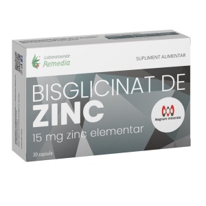 Bisglicinat de zinc 15 mg, 30 capsule, Laboratoarele Remedia
