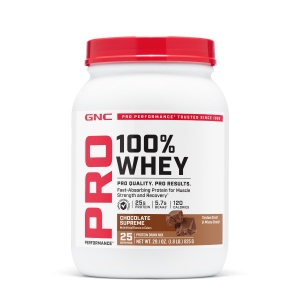 GNC Pro Performance® 100% Whey – Proteina din zer, aromă de ciocolată, 825 g - Img 1