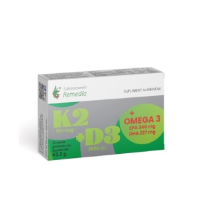 K2+D3+Omega 3, 30 capsule gelatinoase moi, Laboratoarele Remedia