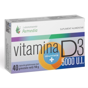 Vitamina D3 5000 UI, 40 capsule moi, Remedia