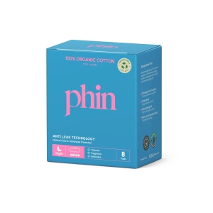 Absorbante de noapte din bumbac organic, 8 bucăți, Phin