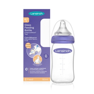 Biberon din sticlă cu tetină din silicon NaturalWave (+1 lună), 160 ml, Lansinoh - Img 2