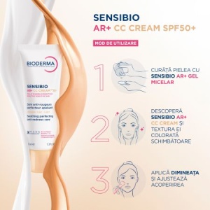 Cremă nuanțată anti-roșeață Sensibio AR+ CC Cream SPF50+, 40 ml, Bioderma - Img 4