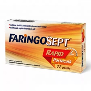Faringosept Rapid Portocala 2 mg/0,6 mg/1,2 mg, 12 pastile