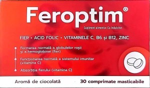 Feroptim aroma ciocolata, 30 comprimate masticabile, Zdrovit