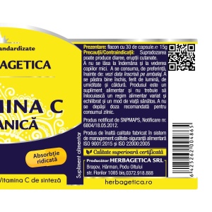 Herbagetica Vitamina C Organica, pachet 2 x 60 capsule - Img 3