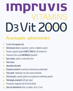 Impruvis D3Vit 2000 cu Vitamina D3 2000 U.I., 60 Capsule Moi - Img 4