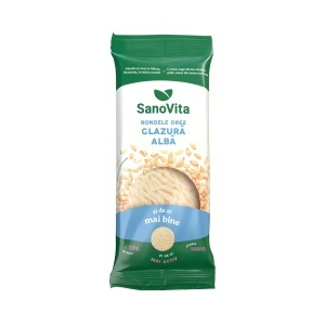 Sanovita Rondele din Orez Expandat cu Glazură Albă, 66 g