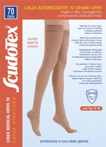Scudotex 823 Ciorapi medicali coapsa, varf deschis, compresie medie 70 DEN, Daino, marimea 6-XXL
