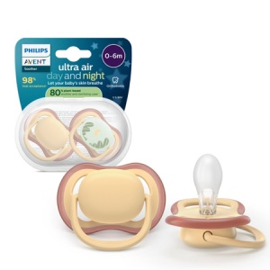 Suzete fosforescente Ultra Air, galben, 0-6 luni, SCF087/09, 2 buc, Philips Avent