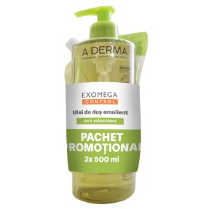 A-Derma Exomega Control Pachet Ulei de Duș Emolient 500 ml + Rezervă Eco-Refill 500 ml
