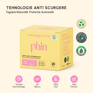 Absorbante zilnice din bumbac organic, 20 bucăți, Phin - Img 4